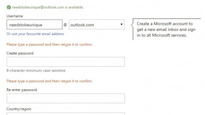 Formulario para crear una cuenta Microsoft